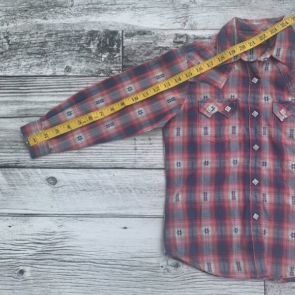 Wrangler Pearl Snap Plaid Southwestern Western Button Down Shirt - Picture 7 of 7
